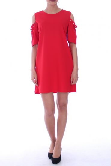 KLEID TUNIKA SCHULTERN PERLEN 9042 ROT