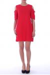 ROBE TUNIQUE EPAULES PERLES 9042 ROUGE