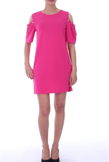 TUNIC DRESS SHOULDER BEADS 9042 FUSHIA