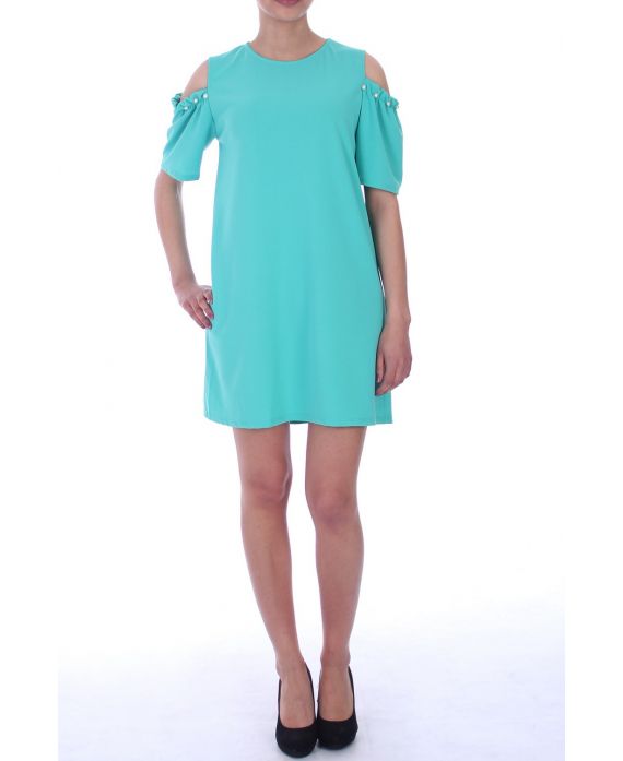 ROBE TUNIQUE EPAULES PERLES 9042 VERT