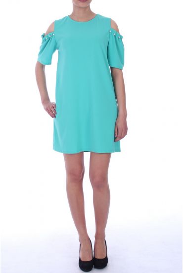 ROBE TUNIQUE EPAULES PERLES 9042 VERT