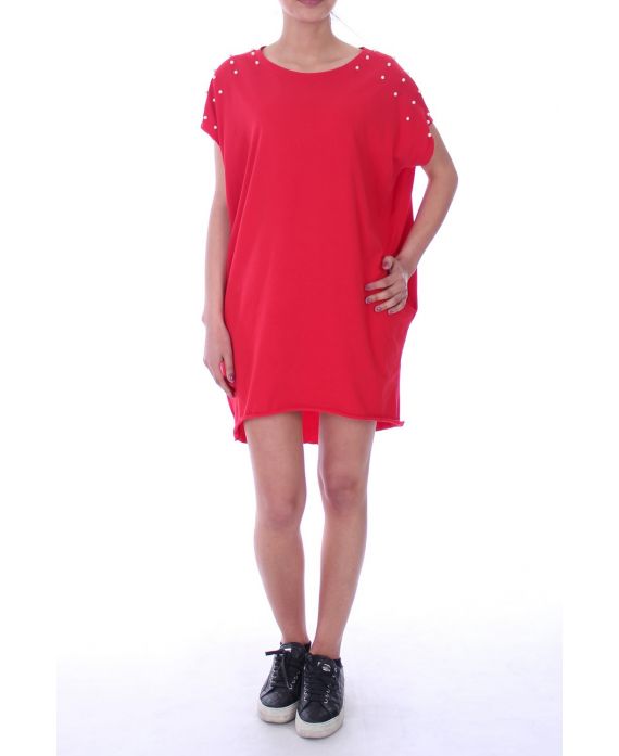 ROBE TUNIQUE PERLES 9039 ROUGE