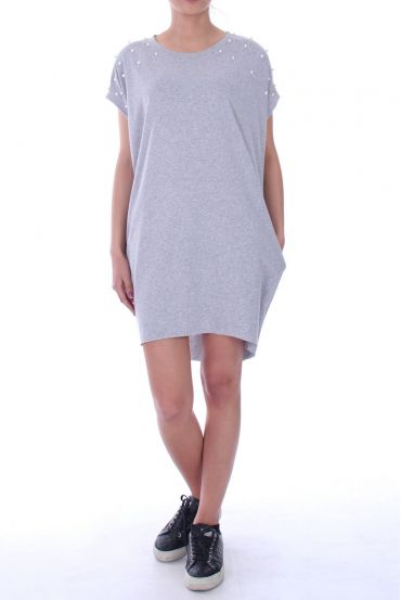 ROBE TUNIQUE PERLES 9039 GRIS