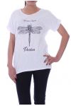 T-SHIRT IMPRIME STRASS 9020 BLANC