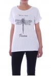 T-SHIRT IMPRIME STRASS 9020 BLANC