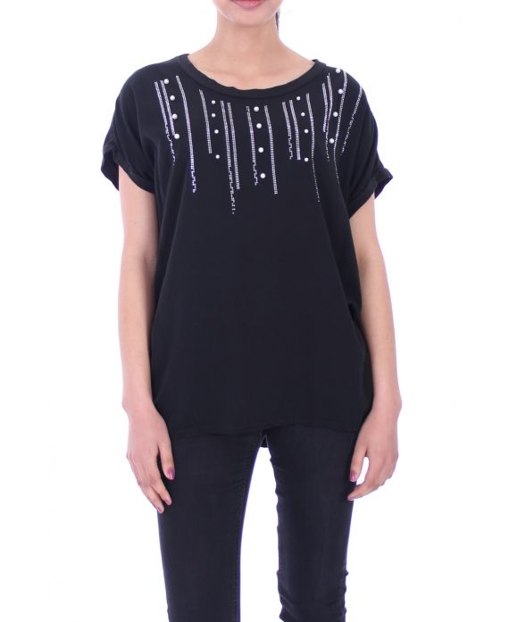 T-SHIRT MET STRASS 9018 ZWART