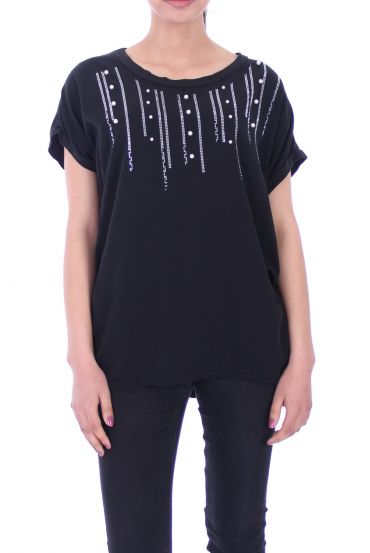 T-SHIRT MET STRASS 9018 ZWART