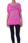 T-SHIRT DI PIUME STRASS 9029 FUSHIA