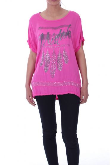 T-SHIRT DI PIUME STRASS 9029 FUSHIA