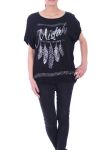 T-SHIRT FEATHER RHINESTONE 9029 BLACK