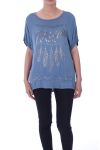 T-SHIRT FEATHER STRASS 9029 BLAUW