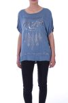 T-SHIRT FEATHER STRASS 9029 BLAUW