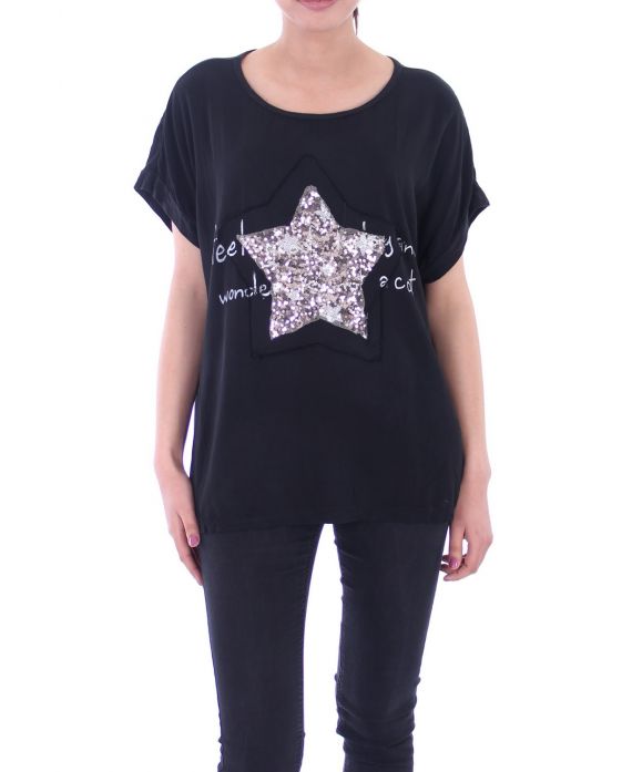 T-SHIRT DE ESTRELLA LENTEJUELAS 9033 NEGRO