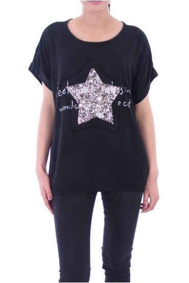 T-SHIRT DE ESTRELLA LENTEJUELAS 9033 NEGRO