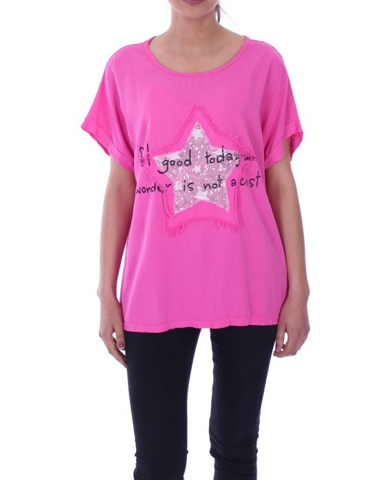 T-SHIRT DE ESTRELLA LENTEJUELAS 9033 FUSHIA