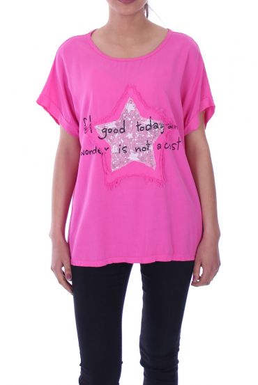 T-SHIRT DE ESTRELLA LENTEJUELAS 9033 FUSHIA