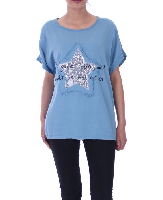 T-SHIRT DE ESTRELLA LENTEJUELAS 9033 AZUL