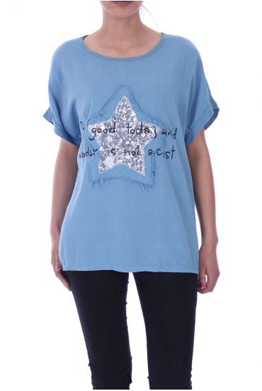 T-SHIRT DE ESTRELLA LENTEJUELAS 9033 AZUL