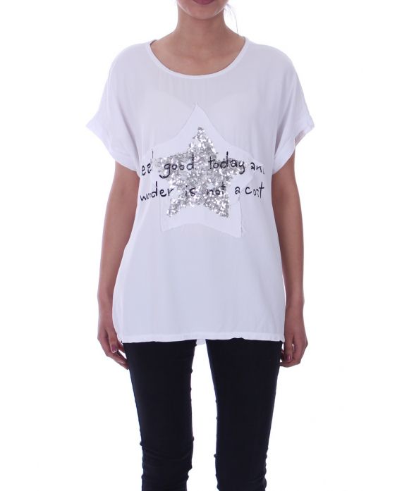 T-SHIRT DE ESTRELLA LENTEJUELAS 9033 BLANCO