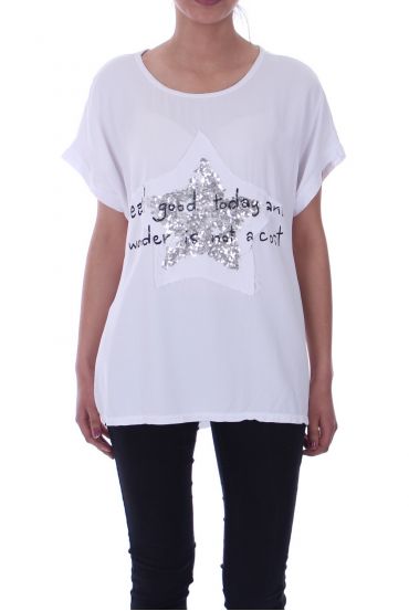 T-SHIRT DE ESTRELLA LENTEJUELAS 9033 BLANCO