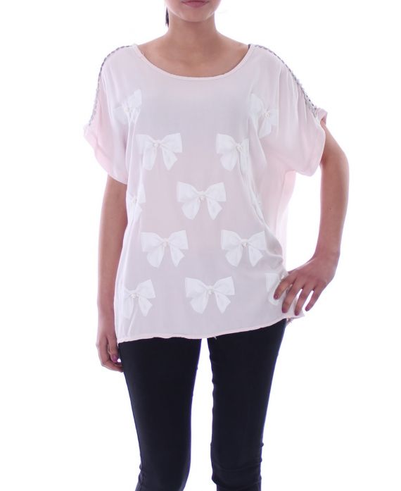 T-SHIRT MET KNOOP PARELS 9030 ROZE