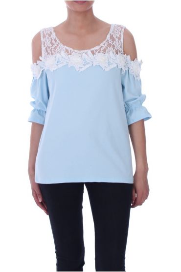 LACE TOP 9010 BLAUW