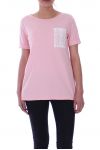 T-SHIRT DENTELLE PERLES 9013 ROSE