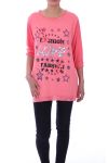 T-SHIRT IMPRIME PAILLETTES LOVE 5099 CORAIL