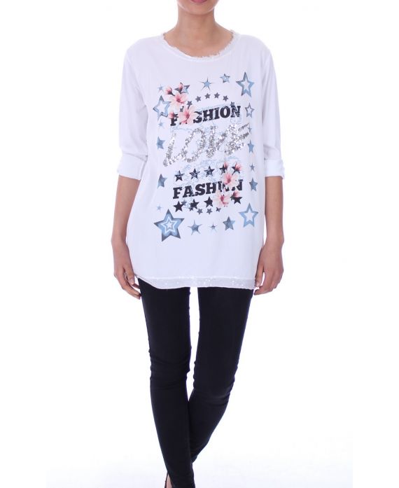 T-SHIRT IMPRIME PAILLETTES LOVE 5099 BLANC