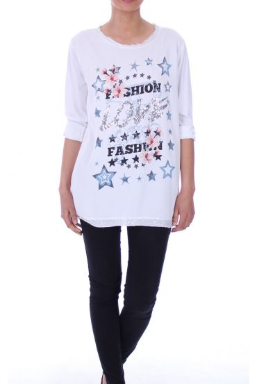 T-SHIRT PRINTING SEQUINS LOVE 5099 WHITE