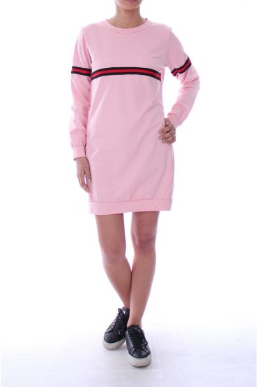 T-SHIRT LONG A BANDE 6009 ROSE