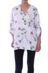 GROßE GRÖßE BLUSE LEINEN BLUMEN 6046 WEIß