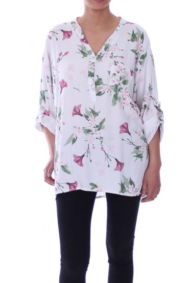 GROOT FORMAAT LINNEN BLOUSE BLOEMEN 6046 WIT