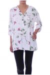 GROßE GRÖßE BLUSE LEINEN BLUMEN 6046 WEIß