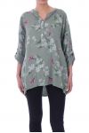 GROOT FORMAAT LINNEN BLOUSE BLOEMEN 6046 MILITAIRE GROEN