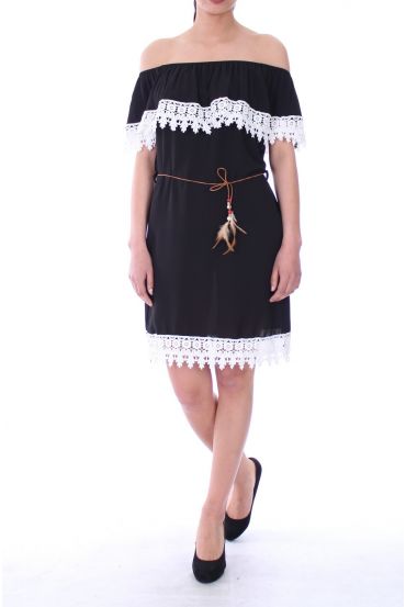 ROBE EPAULES DENUDEES DENTELLE 9048 NOIR