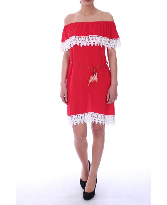 ROBE EPAULES DENUDEES DENTELLE 9048 ROUGE