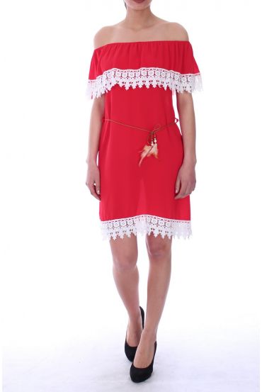 VESTIDO DE HOMBROS DENUDEES ENCAJE 9048 ROJO