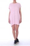 ROBE TUNIQUE 2 POCHES RAYEE 9049 ROSE