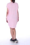 ROBE TUNIQUE 2 POCHES RAYEE 9049 ROSE