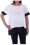 GRANDE TAILLE TOP BICOLORE + COLLIER 9056 BLANC