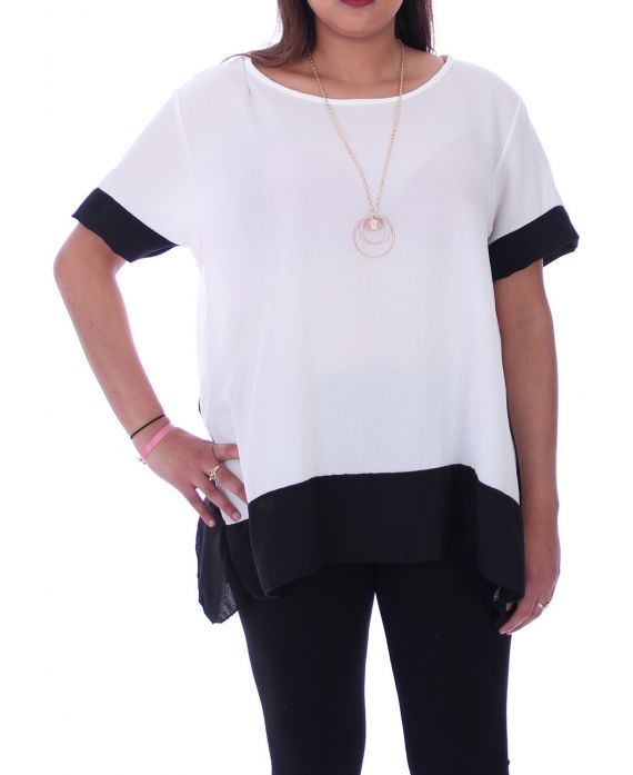 GRANDE TAILLE TOP BICOLORE + COLLIER 9056 BLANC