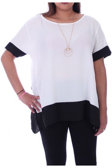 GRANDE TAILLE TOP BICOLORE + COLLIER 9056 BLANC