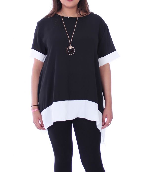 GRANDE TAILLE TOP BICOLORE + COLLIER 9056 NOIR