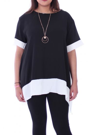 GRANDE TAILLE TOP BICOLORE + COLLIER 9056 NOIR