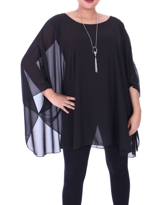 LARGE SIZE TUNIC + NECKLACE 9055 BLACK