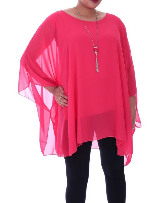 LARGE SIZE TUNIC + NECKLACE 9055 CORAL