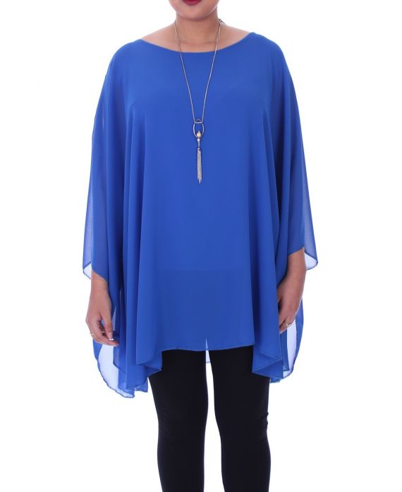 GRANDE TAILLE TUNIQUE + COLLIER 9055 BLEU ROYAL