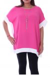 GRANDE TAILLE TOP BICOLORE + COLLIER 9052 FUSHIA