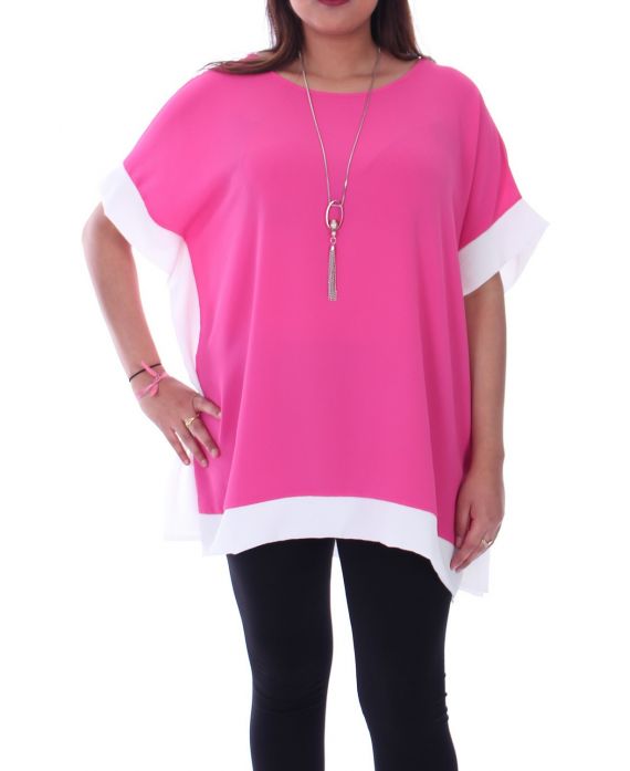 GRANDE TAILLE TOP BICOLORE + COLLIER 9052 FUSHIA